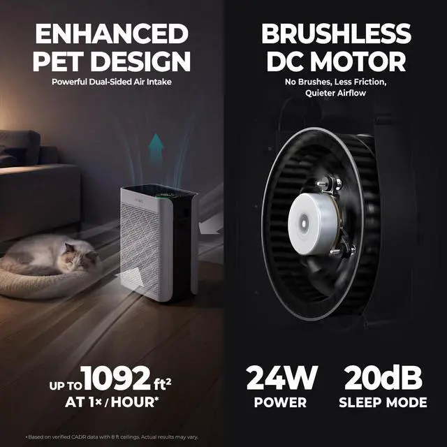 Alt view image 2 of 7 - Purifiers for Home Bedroom Large Room Up to 1092 Ft² 1Hr AHAM Verified