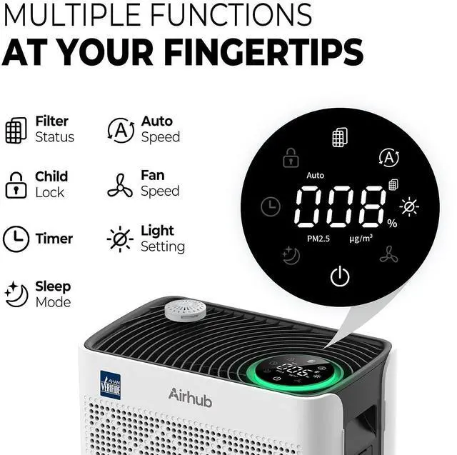 Alt view image 7 of 7 - Purifiers for Home Bedroom Large Room Up to 1092 Ft² 1Hr AHAM Verified