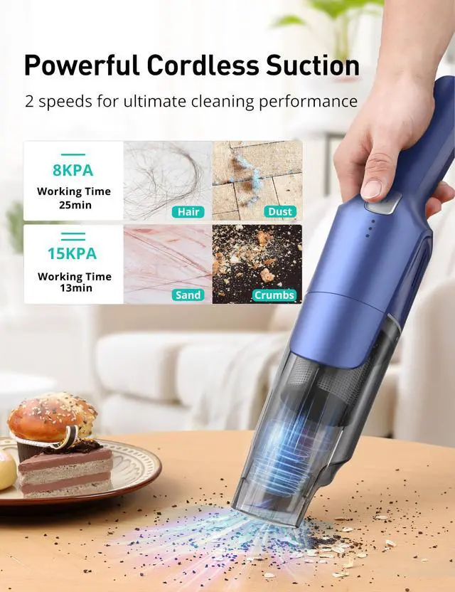 Alt view image 2 of 6 - Handheld Vacuum Cordless, 24KPA Powerful, Rechargeable, Charging Dock, Ergonomic Handle, 2-in-1 Crevice Tool, 1.8lb Portable Vacuum Cleaner with 2-Speed for Car, Portable Car & Pet Hair Vacuum
