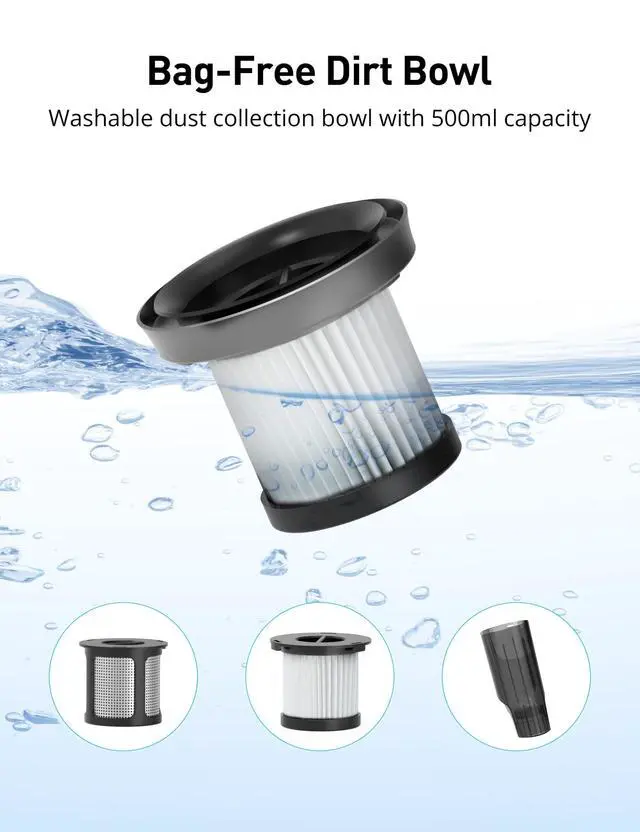 Alt view image 5 of 6 - Handheld Vacuum Cordless, 24KPA Powerful, Rechargeable, Charging Dock, Ergonomic Handle, 2-in-1 Crevice Tool, 1.8lb Portable Vacuum Cleaner with 2-Speed for Car, Portable Car & Pet Hair Vacuum