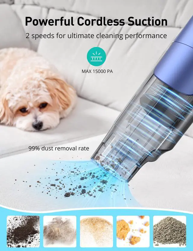 Alt view image 6 of 6 - Handheld Vacuum Cordless, 24KPA Powerful, Rechargeable, Charging Dock, Ergonomic Handle, 2-in-1 Crevice Tool, 1.8lb Portable Vacuum Cleaner with 2-Speed for Car, Portable Car & Pet Hair Vacuum