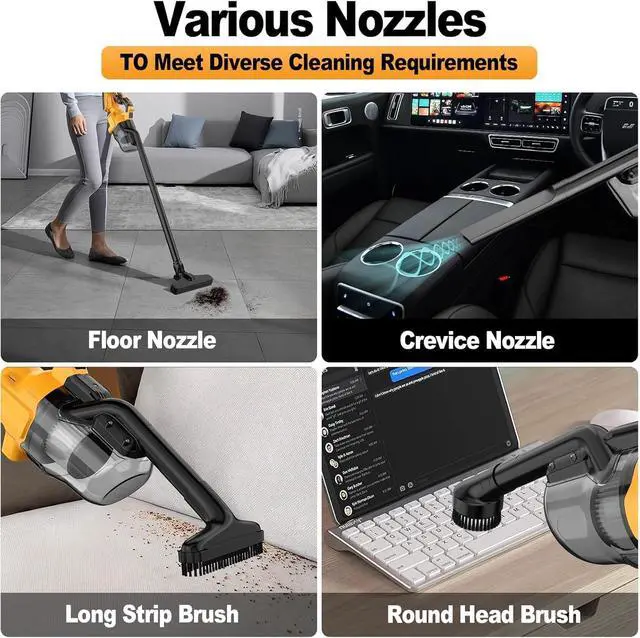 Alt view image 6 of 7 - Handheld Vacuum Cordless 20V with 2-Pack 4Ah Batteries and Charger, 5-in-1 Car Vacuum with 400W Powerful Motor, Lightweight Portable for Home, Car, Pet Hair