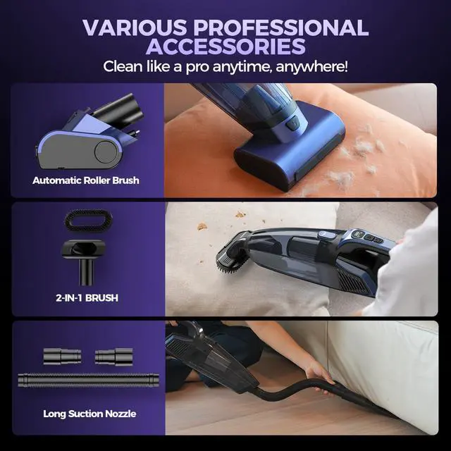 Alt view image 6 of 7 - Pet Hair Handheld Vacuum Cordless: 20000PA Rechargeable Car Vacuum Cleaner