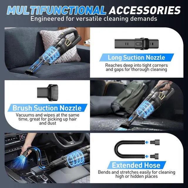 Alt view image 3 of 7 - Handheld Vacuum Cordless, 15000PA Hand Held Car Vacuum Cleaner