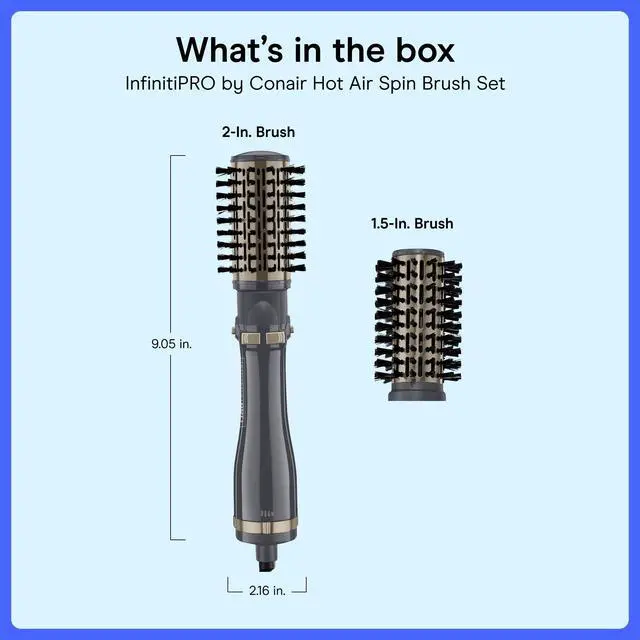 Alt view image 6 of 7 - InfinitiPRO Blow Dryer Brush Set, Rotating, 2" & 1" Brush Heads