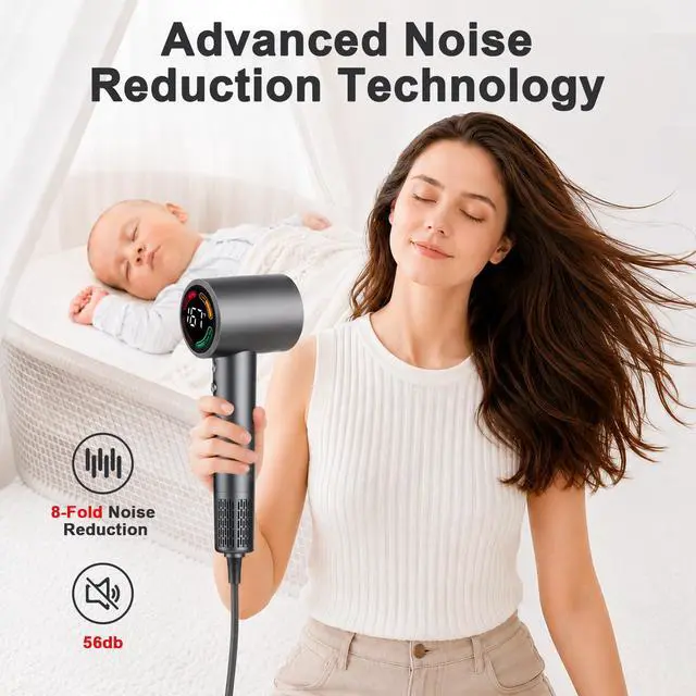 Alt view image 7 of 7 - Hair Dryer, Mini High-Speed Blow Dryer with Diffuser, 500M Ionic Negative Blow Dryer for Fast Drying, Low Noise & Smart Temperature Control & LED, for All Hair Types,for Home & Travel, Gift Women