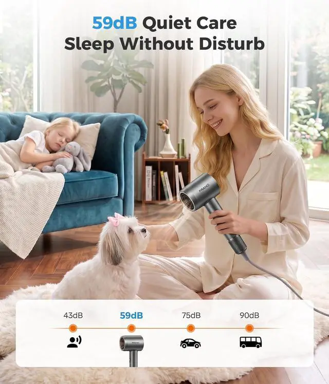 Alt view image 6 of 7 - Hair Dryer for Women, Professional High-Speed & 200 Million Ionic Hairdryer, Fast-Drying Low Noise with Magnetic Diffuser & Nozzle, HD Display, Light and Quiet Hair Blow Dryer, Gifts for Men and Women