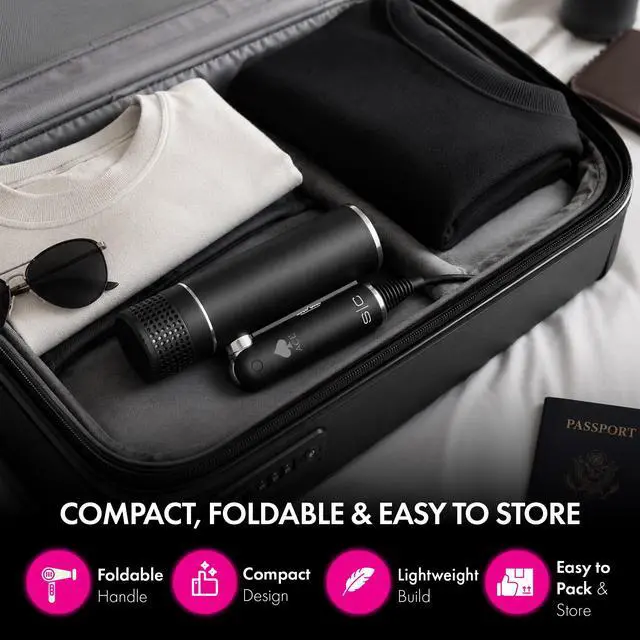 Alt view image 4 of 7 - Ace Foldable Hair Dryer with 1600W Motor, Travel-Friendly Design
