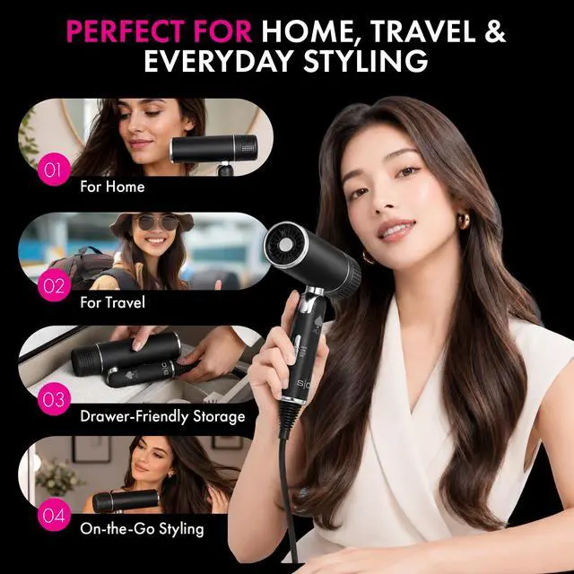 Alt view image 7 of 7 - Ace Foldable Hair Dryer with 1600W Motor, Travel-Friendly Design