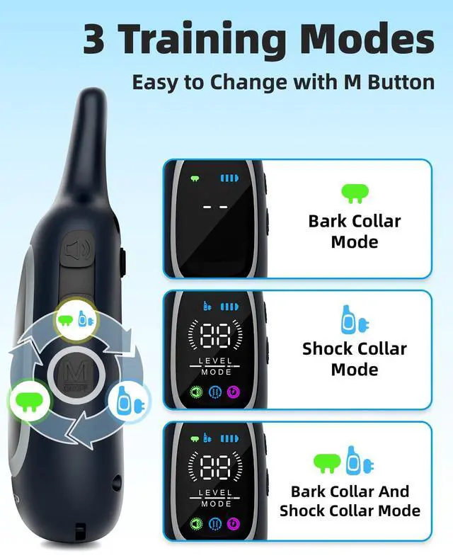 Alt view image 3 of 7 - 2-in-1 Dog Shock Collar and Bark Collar for Dogs 3300FT Dog Training Collar with Remote, IP67 Waterproof e Collar with Anti-Bark/Beep/Vibration/Shock Modes for Small Medium Large Dog(8-120Lbs)