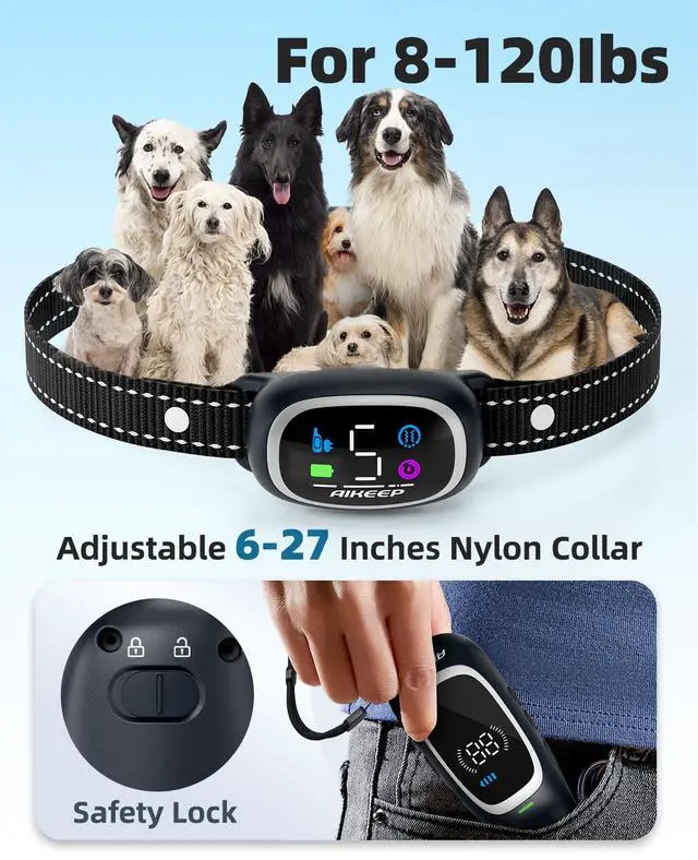 Alt view image 6 of 7 - 2-in-1 Dog Shock Collar and Bark Collar for Dogs 3300FT Dog Training Collar with Remote, IP67 Waterproof e Collar with Anti-Bark/Beep/Vibration/Shock Modes for Small Medium Large Dog(8-120Lbs)