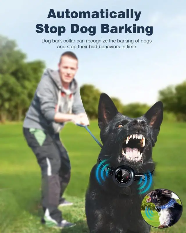 Alt view image 3 of 7 - 2-in-1 Dog Shock Collar & Dog Bark Collar - Smart Anti Barking Dog Training Collar with 5 Adjustable Sensitivity & 3300FT Remote for All Breeds IP67 Waterproof E-Collar