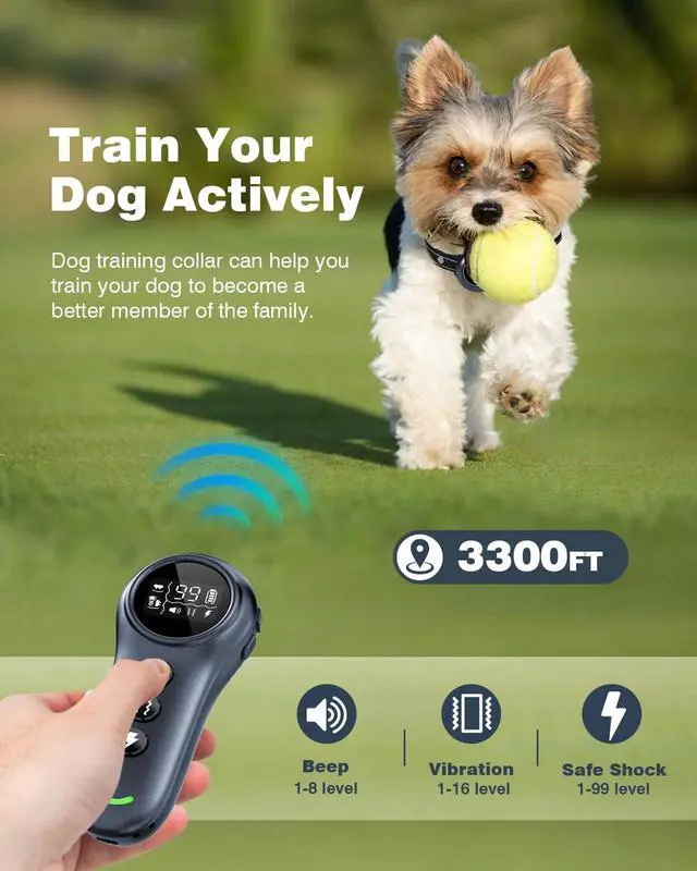 Alt view image 4 of 7 - 2-in-1 Dog Shock Collar & Dog Bark Collar - Smart Anti Barking Dog Training Collar with 5 Adjustable Sensitivity & 3300FT Remote for All Breeds IP67 Waterproof E-Collar
