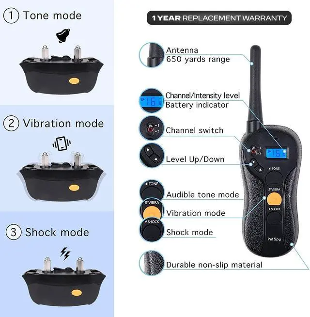 Alt view image 4 of 7 - Shock Collar for Dogs-Waterproof Dog Shock Collar with Remote Control,Vibration,Electric Shock,Beep-E Collar for Dogs Training,Collar with Remote for 10-140 LBS
