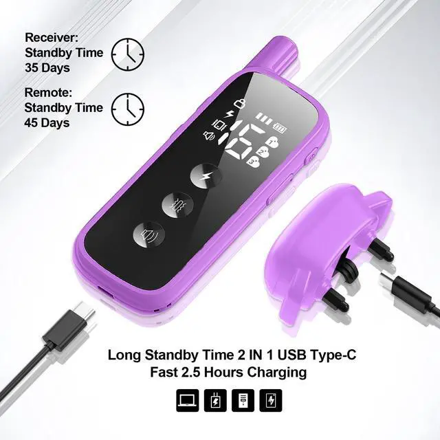 Alt view image 6 of 7 - Shock Collar for Dogs 2600FT, 3 Modes, IPX8 Waterproof, Purple