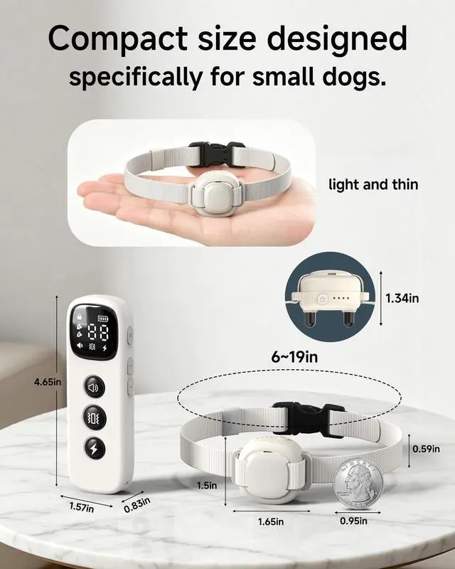Alt view image 2 of 7 - Shock Collar for Small Dogs 5-30lbs -IPX8 Waterproof,White