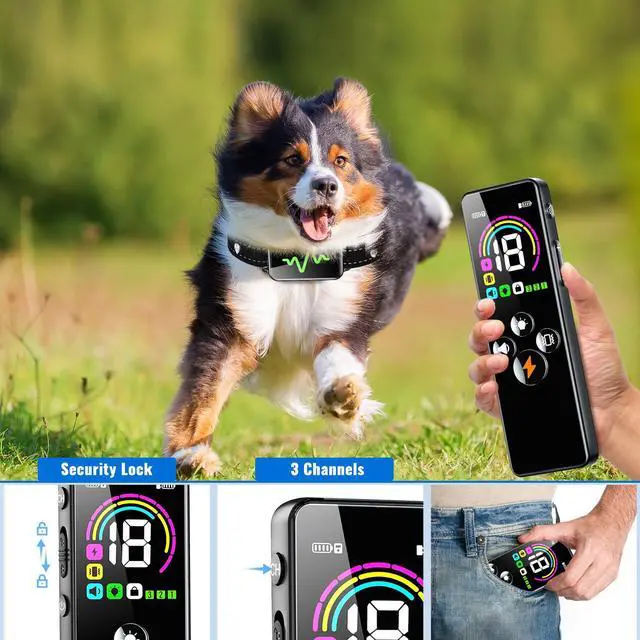 Alt view image 6 of 7 - Dog Training Collar, Dog Shock Collar with Remote Control, 4 Training Modes Vibration, Beep, Shock, IP67 Waterproof Keypad Lock Rechargeable E-Collar for All Breed