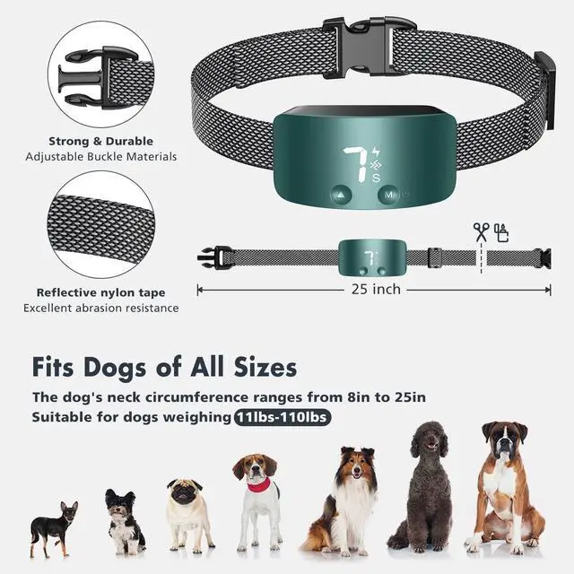 Alt view image 4 of 7 - Bark Collar for Dogs,Rechargeable Anti Barking Training Collar with 7 Adjustable Sensitivity and Intensity Beep Vibration for Small Medium Large Dogs (Blackish Green)