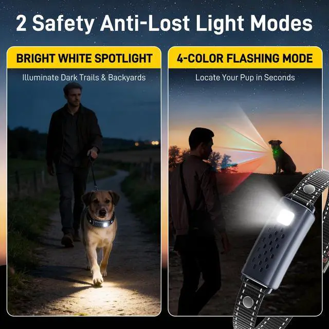 Alt view image 3 of 7 - Dog Shock Collar 2 Dogs(15-150lbs) with Flashing Light for Night Walks,4500FT Dog Training Collar Adjustable Pitch Beep(1-8), Vibration(1-16), Safe Shock(1-99), and Keypad Lock