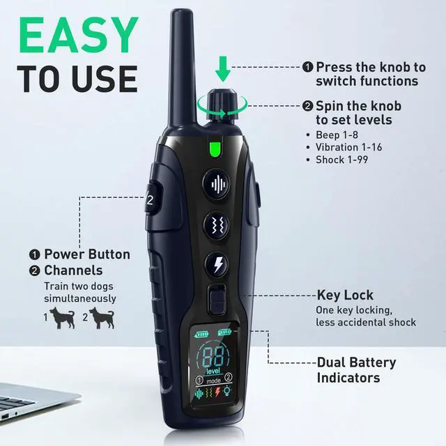 Alt view image 7 of 7 - Dog Shock Collar 2 Dogs(15-150lbs) with Flashing Light for Night Walks,4500FT Dog Training Collar Adjustable Pitch Beep(1-8), Vibration(1-16), Safe Shock(1-99), and Keypad Lock