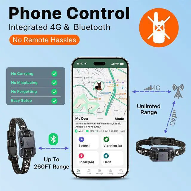 Alt view image 2 of 7 - Bluetooth 4G Dog Shock Collar, Unlimited Dog Training Collar with Remote Control Beep Vibration(116) Safe Shock(199), Rechargeable Waterproof Shock Collar for Dogs 5-120lbs, Small Medium Large