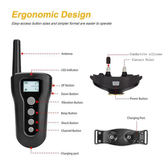 Alt view image 6 of 6 - Dog Training Collar 2 Dogs Upgraded 1000ft Remote Rechargeable Waterproof Electric Shock Collar with Beep Vibration Shock for Small Medium Large Dogs (15lbs - 120lbs)