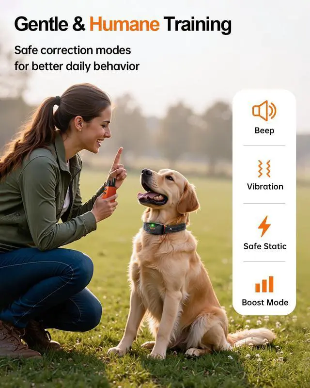 Alt view image 3 of 7 - Dog Shock Collar with 4 Training Modes, IPX7 Waterproof Dog Training Collar with IPX4 Remote, 2600FT Electric Collar with Beep, Shock, Vibration & Shock Boost for All Breeds