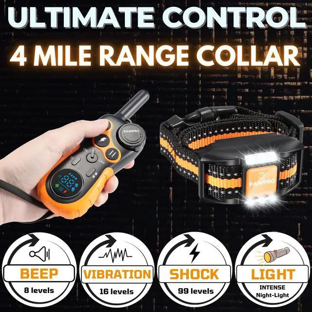 Alt view image 2 of 7 - Dog Shock Collar with Remote, Unmatched 4-Mile Range, Night-Light Mode, Training Guide Included, 124 Training Levels & 4 Modes, Beep Vibration Shock, Waterproof Rechargeable, Fits All Dogs (1 Collar)