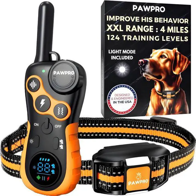 Main image of Dog Shock Collar with Remote, Unmatched 4-Mile Range, Night-Light Mode, Training Guide Included, 124 Training Levels & 4 Modes, Beep Vibration Shock, Waterproof Rechargeable, Fits All Dogs (1 Collar)