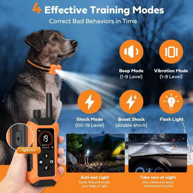Alt view image 2 of 7 - Dog Shock Collar with Light 2 Pack (5150Lbs), 4400FT Waterproof 2 Dog Training Collar with Remote Control 5 Training Modes Rechargeable Electric Dog Collar, E Collars for Small Medium Large Dogs