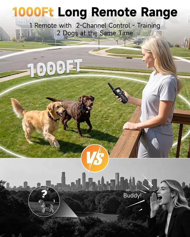 Alt view image 3 of 7 - Dog Shock Collar - Rechargeable Dog Training Collar with Remote for Medium Large Dogs, 3 Training Modes (Beep/Vibration/Shock) IPX7 Waterproof 1000Ft Electric Dog Collar (Black)