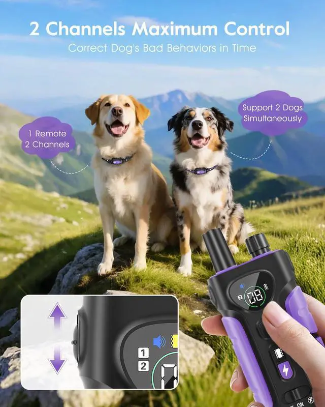 Alt view image 4 of 7 - Dog Shock Collar 2 Dogs (8-140Lbs),4200FT Dog Training Collar