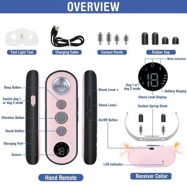 Alt view image 7 of 7 - Dog Shock Collar, Waterproof Dog Training Collar with Remote 1000FT, Rechargeable Electric Shock Collar for Large Medium Small Dogs (8-120 Lbs), 3 Training Modes, Beep, Vibration, Safe Shock