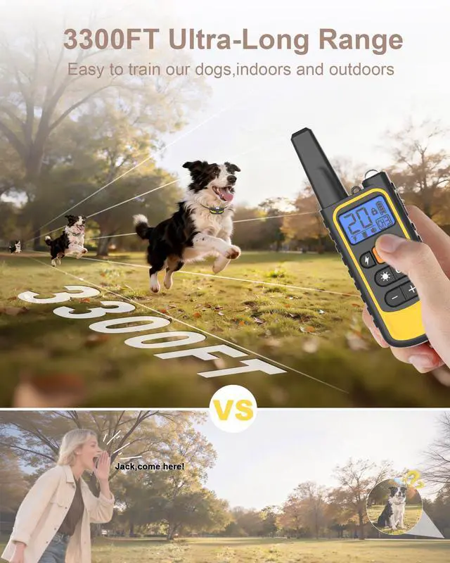 Alt view image 3 of 7 - Dog Shock Collar with Remote Control for Small Medium Large Dogs, 3300FT Waterproof Rechargeable Dog Training Collar with 20 Adjustable Shock & Vibration Levels, Beep, LED Light & Safety Lock