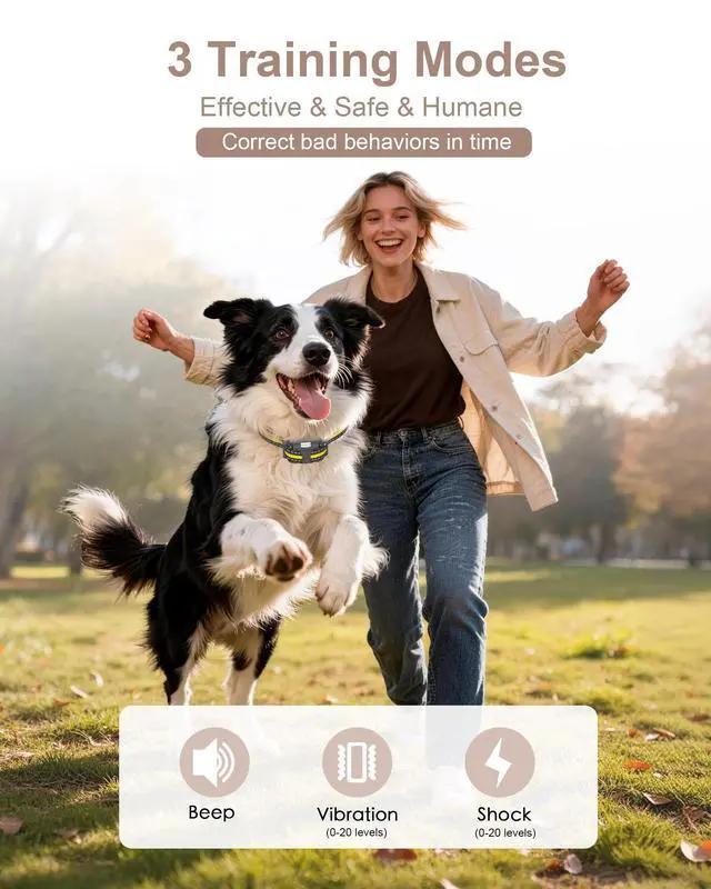 Alt view image 2 of 7 - Dog Shock Collar with Remote Control for Small Medium Large Dogs, 3300FT Waterproof Rechargeable Dog Training Collar with 20 Adjustable Shock & Vibration Levels, Beep, LED Light & Safety Lock