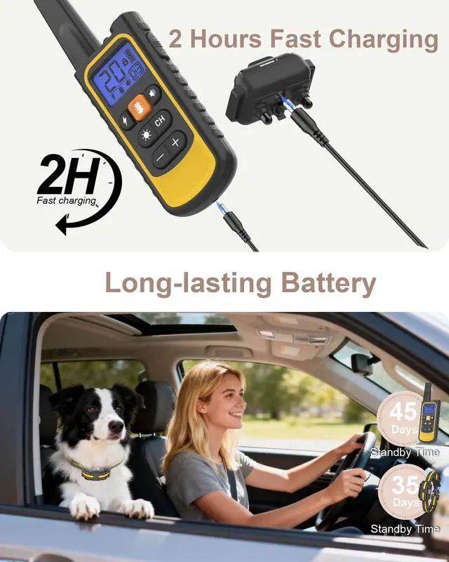 Alt view image 6 of 7 - Dog Shock Collar with Remote Control for Small Medium Large Dogs, 3300FT Waterproof Rechargeable Dog Training Collar with 20 Adjustable Shock & Vibration Levels, Beep, LED Light & Safety Lock