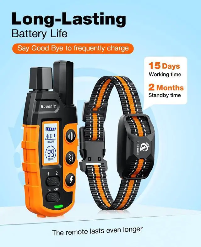 Alt view image 6 of 7 - Dog Shock Collar - 3300Ft Dog Training Collar with Remote for 5-120lbs Small Medium Large Dogs Rechargeable Waterproof e Collar with Beep (1-8), Vibration(1-16), Safe Shock(1-99) (Orange)