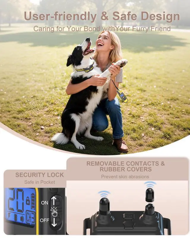 Alt view image 7 of 7 - Dog Shock Collar with Remote Control for Small Medium Large Dogs, 3300FT Waterproof Rechargeable Dog Training Collar with 20 Adjustable Shock & Vibration Levels, Beep, LED Light & Safety Lock