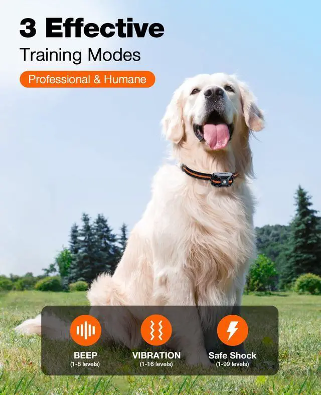 Alt view image 2 of 7 - Dog Shock Collar - 3300Ft Dog Training Collar with Remote for 5-120lbs Small Medium Large Dogs Rechargeable Waterproof e Collar with Beep (1-8), Vibration(1-16), Safe Shock(1-99) (Orange)
