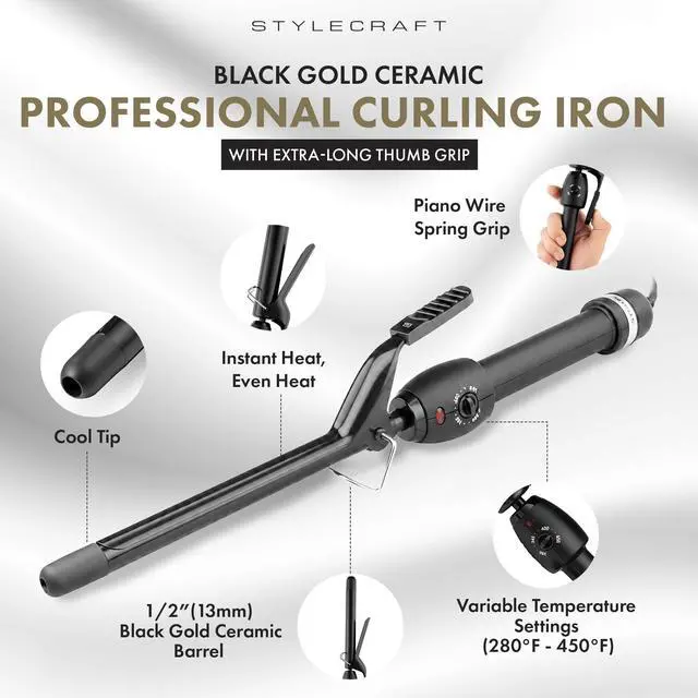 Alt view image 2 of 7 - Stay-Temp Black Gold Ceramic 1/2 Curling Iron