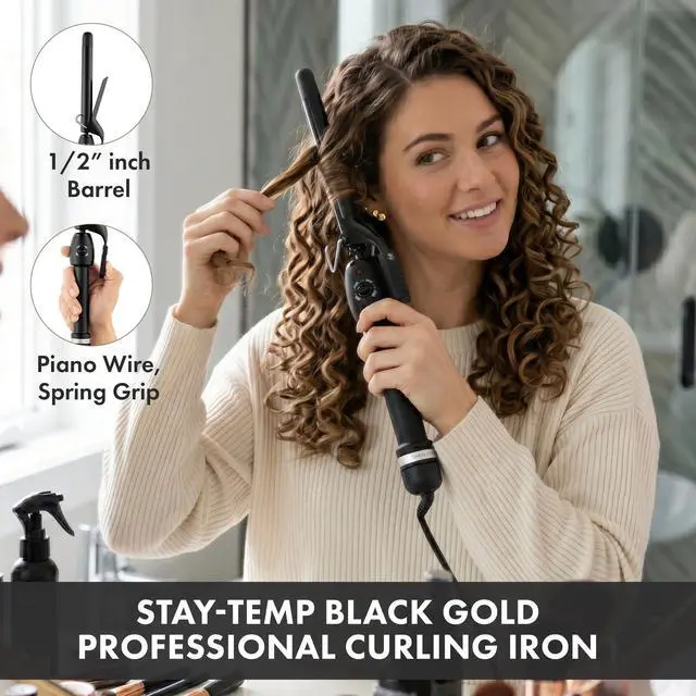 Alt view image 5 of 7 - Stay-Temp Black Gold Ceramic 1/2 Curling Iron