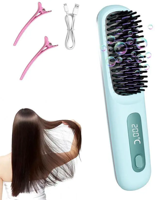 Main image of Go Brush Pro for Short Hair, Cordless Hair Straightener Brush (Blue)