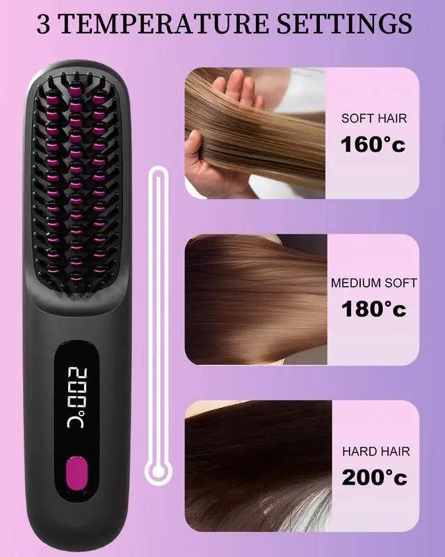 Alt view image 3 of 7 - Go Brush Pro for Short Hair, Cordless Hair Straightener Brush (Blue)