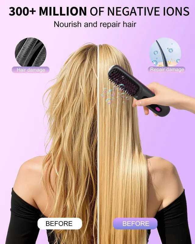 Alt view image 2 of 7 - Go Brush Pro for Short Hair, Cordless Hair Straightener Brush (Blue)