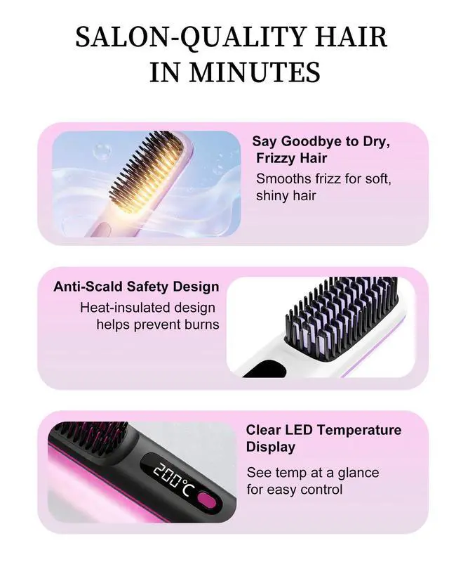 Alt view image 4 of 7 - Go Brush Pro for Short Hair, Cordless Hair Straightener Brush (Blue)