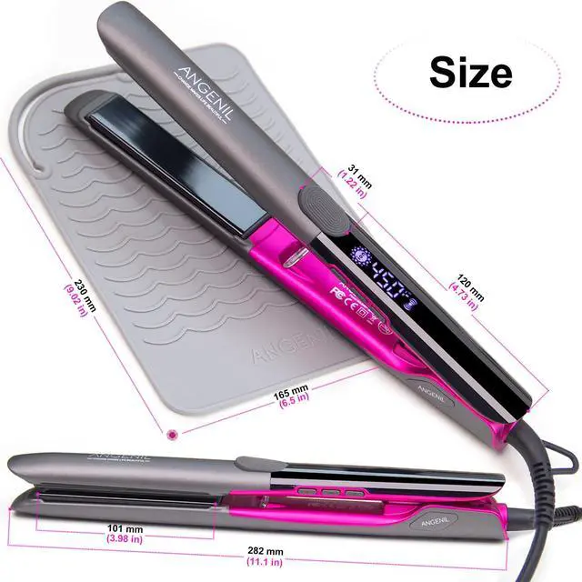 Alt view image 6 of 7 - Pro Titanium Flat Iron Hair Straightener and Curler 2 in 1, Dual Voltage Hair Straighteners for Women, 20S Fast Heating Flat Iron 1 Inch with Silicone Mat, Large-screen LCD Temperature Display