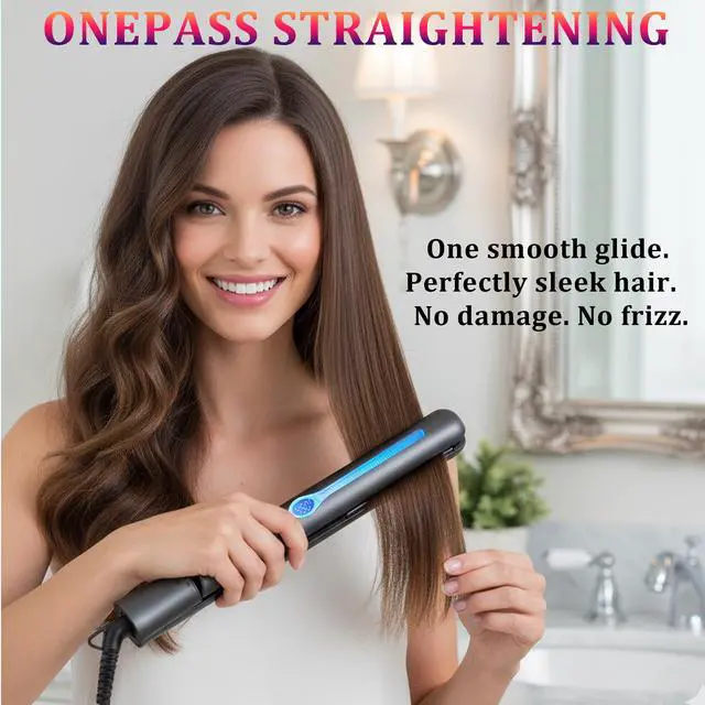 Alt view image 2 of 7 - Ceramic Tourmaline Hair Straighteners LCD Flat Iron MCH 10s Fast Heating Up. 1" Smooth 3D Floating Plate Healthy Straightening Tools. Travel Pouch Bag. Dual Voltage. Luxury Gift Box. Black