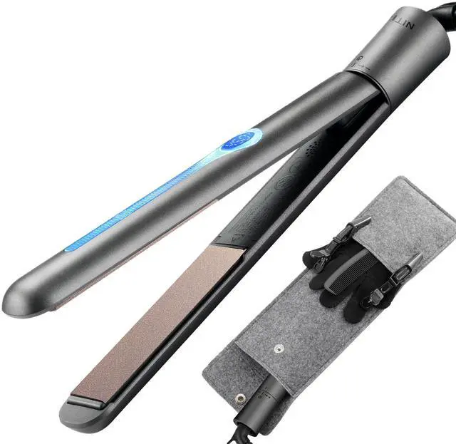 Main image of Ceramic Tourmaline Hair Straighteners LCD Flat Iron MCH 10s Fast Heating Up. 1" Smooth 3D Floating Plate Healthy Straightening Tools. Travel Pouch Bag. Dual Voltage. Luxury Gift Box. Black