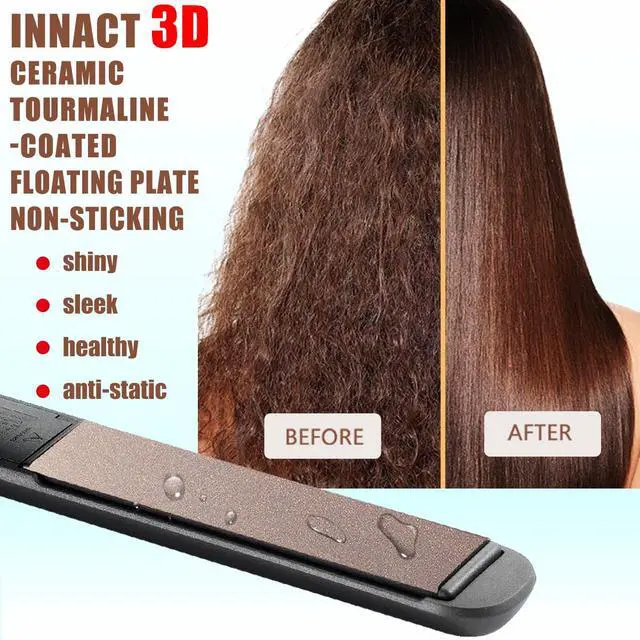 Alt view image 3 of 7 - Ceramic Tourmaline Hair Straighteners LCD Flat Iron MCH 10s Fast Heating Up. 1" Smooth 3D Floating Plate Healthy Straightening Tools. Travel Pouch Bag. Dual Voltage. Luxury Gift Box. Black