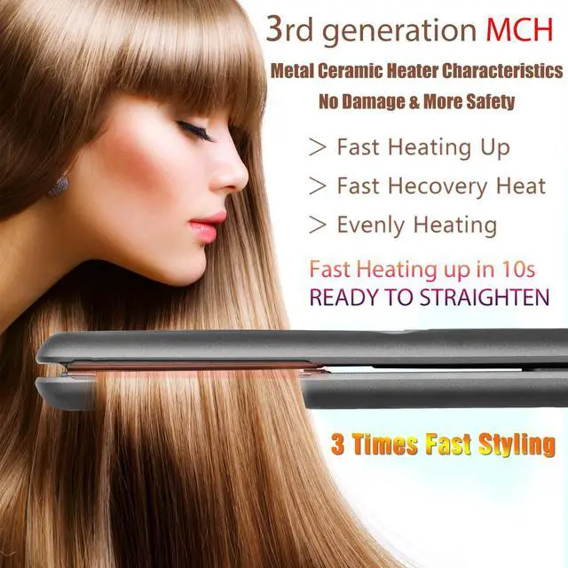 Alt view image 5 of 7 - Ceramic Tourmaline Hair Straighteners LCD Flat Iron MCH 10s Fast Heating Up. 1" Smooth 3D Floating Plate Healthy Straightening Tools. Travel Pouch Bag. Dual Voltage. Luxury Gift Box. Black